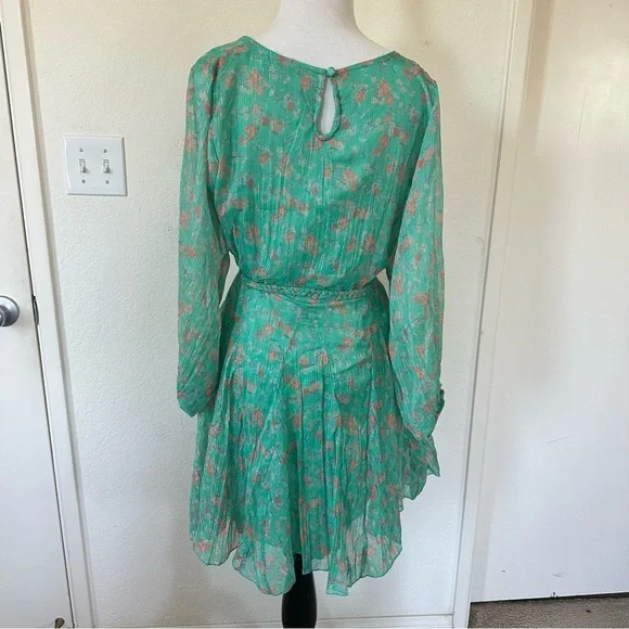Boho Summer Mint chiffon ditsy floral print mini dress with Belt Italian Size 6 - Picture 9 of 17
